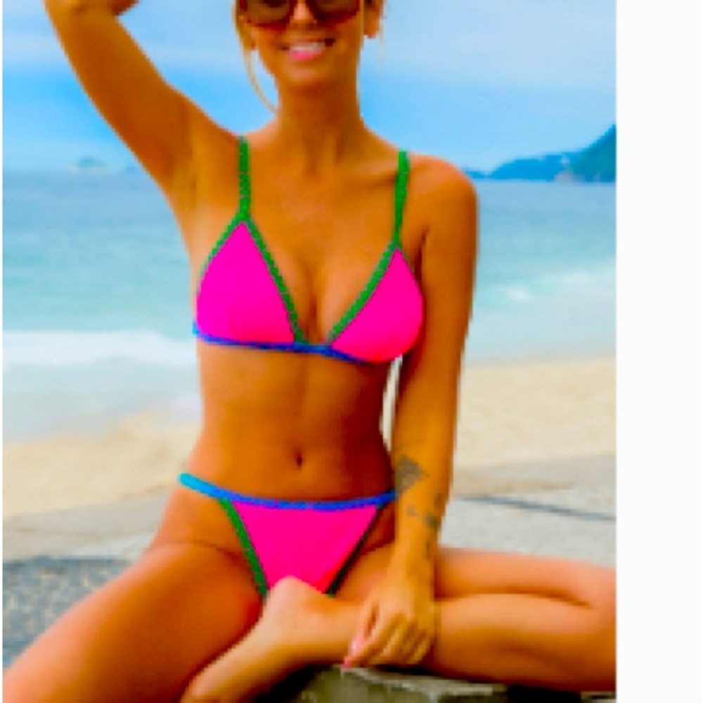 Hot Neon Pink Colorblock bikini - CUPSHE